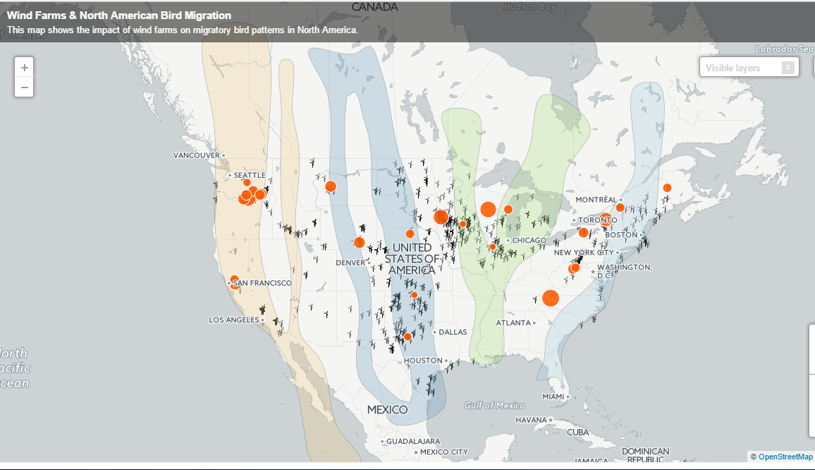 Screenshot of bird migration and wind turbines